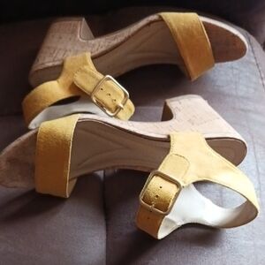 Andrew Geller Mustard Block Heel Sandals